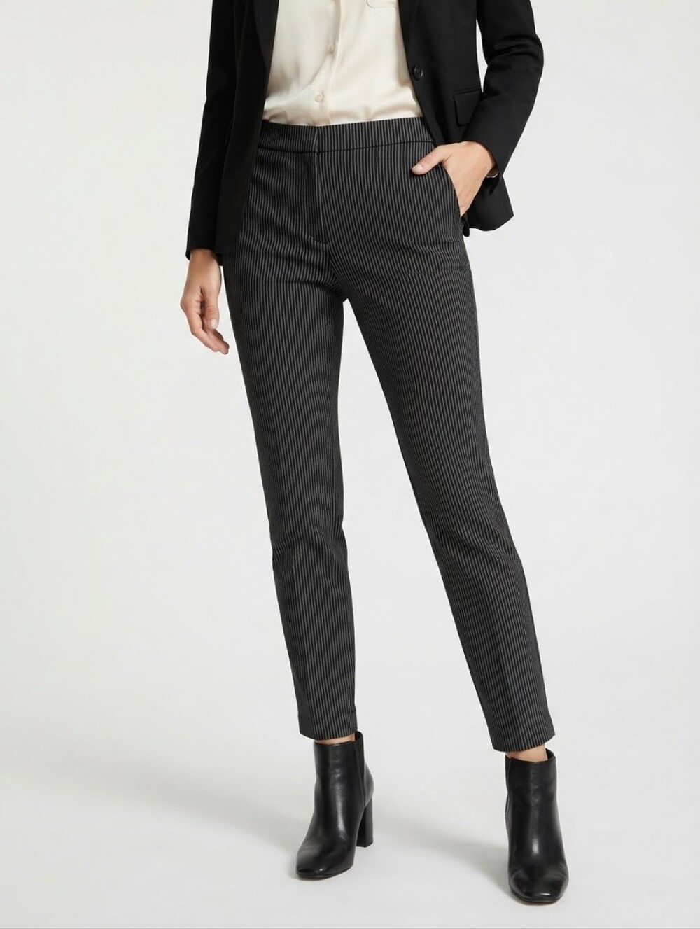 Max Studio Pinstripe Slim Ankle Pant Black Women Size M NWT